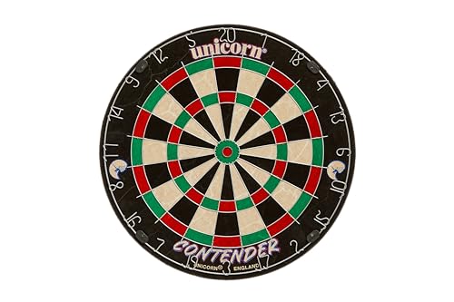 Unicorn Easy Score Dartscheibe | Contender Fun Learning Anfänger Trainer | 2 x größere Höhen & Doppel | Wettbewerbsqualität Sisalborsten Board | Runde Drahtspinne