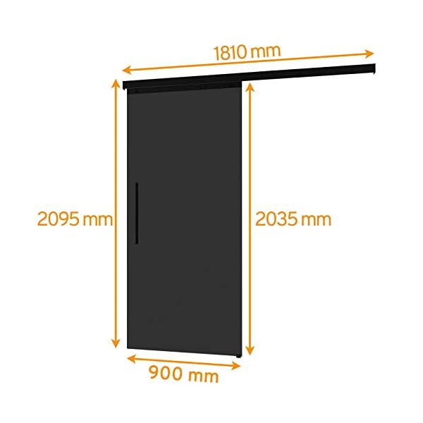 inova Glas-Schiebetür Komplettset schwarz 900x2035mm vollflächig satiniert Grauglas 8mm Schiebetürbeschlag und Stabgriff – Bild 3