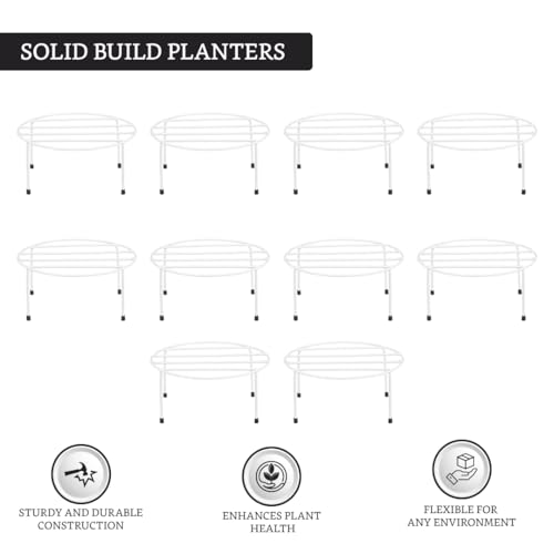 Image of Amazon Brand - Solimo Metal Flower Pot Stand (White, Set of 10, Round) | Gamla Stand for Home | Plant Stand for Balcony | Premium Flower Pot Stand | Plant Stand for Living Room