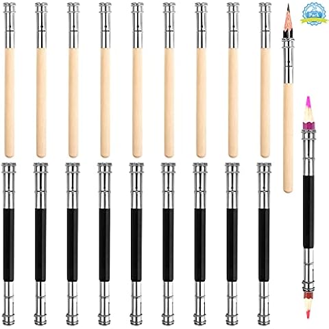 Pencil Lengthener 10 Pcs Wooden Pencil Extenders 10 Pcs Double Head Art Drawing Pencil Extender Adjustable-Head Pencil Extension Holder with 0.27/0.35 inch Diameter for Office School Art Cover