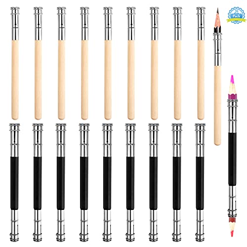 20pcs Extensor de Lápiz Ajustable 10pcs de Doble Cabeza de Acero Inoxidable 130mm*7/9mm +10 Alargadores Lápices de Madera 120 * 7mm Accesorios Extensor de Escritura Sketch Pintura para Escuela Oficina Cover