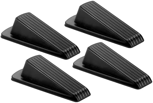 Door Stoppers 4 Pack Premium Rubber Door Stoppers Wedge Sturdy Stackable Door Stops for Carpet Heavy Duty Door Stoppers for Bottom of Door on Tile （Black）