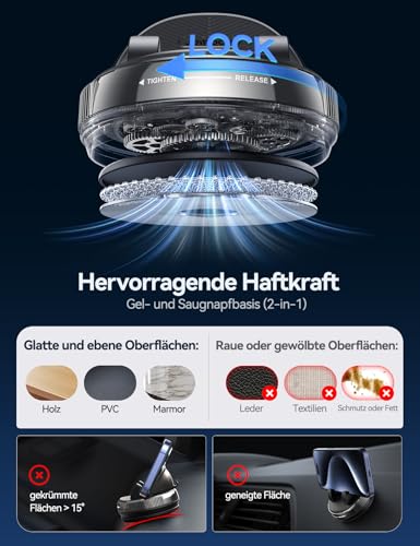 JOYROOM Handyhalterung Auto Armaturenbrett [Gel & Saugnapf] Universelle Handy Halterung Auto kompatibel mit dicken Hüllen bis zu 19 mm, Car Phone Holder für iPhone/Samsung/Google/Android Smartphones