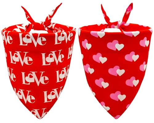 CozyHaus Valentines Dog Bandanas,Love Pet Scarf for Boys and Girls,Heart Bandana for Weddings,Parties,and Holidays,Dog Outfit Gifts for Medium to Large Dogs (Red, 2PCS)