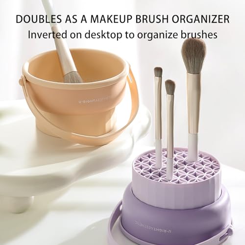 Veki 3 in 1 Silikon Pinselreiniger, Make Up Pinselreiniger zum Reinigen, Trocknen und Aufbewahren, Tragbares Makeup Pinsel Reinigungsmatte für Makeup Pinsel, Makeup Schwamm (Lila)