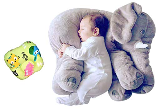 Image of Little Innocents Big Size Fibre Filled Stuffed Animal Elephant Baby Pillow with Ball Soft Toy for Baby of Plush Hugging Pillow Soft Toy for Kids boy Girl Birthday Gift (Grey 60cm) - 1Year Above