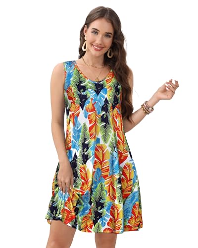 Image of CHICGAL Womens Summer Dresses Casual Sleeveless Loose T Shirt V Neck Sundress Swing Beach Cover Up with Pockets 2026