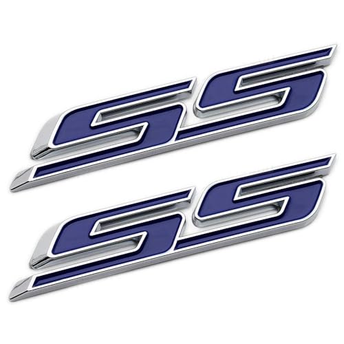 Image of 2Pcs Slant SS Emblems Side Car Badge Decal Compatible with Chevy Camaro Impala Malibu Holden 2010-2026 (Chrome Blue)