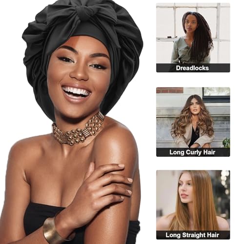 DRESHOW Satin Braid Bonnet for Women Silk Bonnet for Sleeping Sleep Cap with Elastic Tie Band Night Cap for Long Curly Hair Locs - Image 4