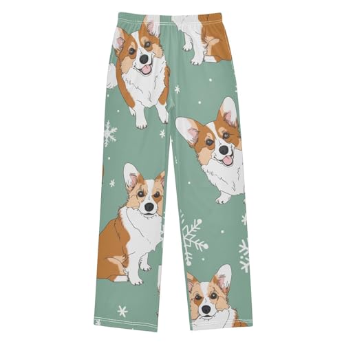 Corgi Snowflake Boys Long Pants Soft Trousers Elastic Waist Kids Lounge Bottoms with Pockets S-XL