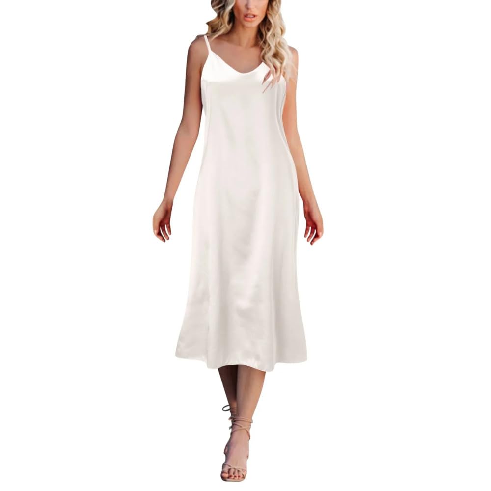 MGDIFYXAA Camisón para Mujer - Camisón Largo De Verano para Mujer, Camisón Sexy con Cuello En V Y Tirantes, Camisón De Color Sólido, Pijamas De Hielo, Ropa para El Hogar A La Moda