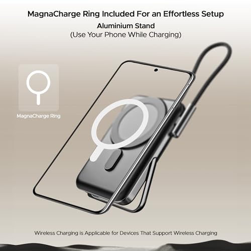 Image of Boat Energyshroom PB330 MagnaCharge 10000 mAh Magnetic Wireless Power Bank w / 15W Wireless Charging, Metal Stand,Magnacharge Ring for iPhone and Android Phones w /Wireless Charge(Black)