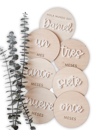 Cumplemés nombre personalizado de madera y metacrilato, plaquitas cumplemes originales bebes y recien nacidos