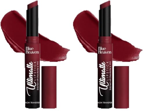 Image of Blue Heaven Ultimatte NonTransfer lipstick for women|Enriched with Shea Butter & Vitamin E| Matte Finish, Smudge Proof & Waterproof Long Lasting Lipstick Upto 12Hrs| 2.2g | 04 Red (Pack of 2)