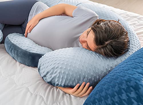 Queen Rose Pregnancy Pillows - E Shaped Pregnancy Pillows For Sleeping, Detachable Body Pillow For Pregnant Side Sleeper, Blue Bubble Velvet, 60In #TOP3