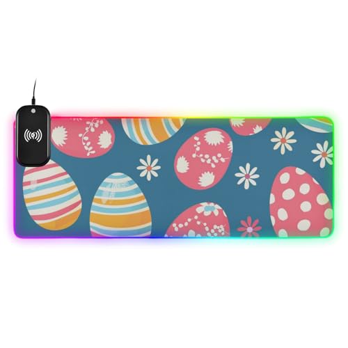 Tapis de souris œuf de Pâques protège-bureau floral 90x40 cm anti-glisse