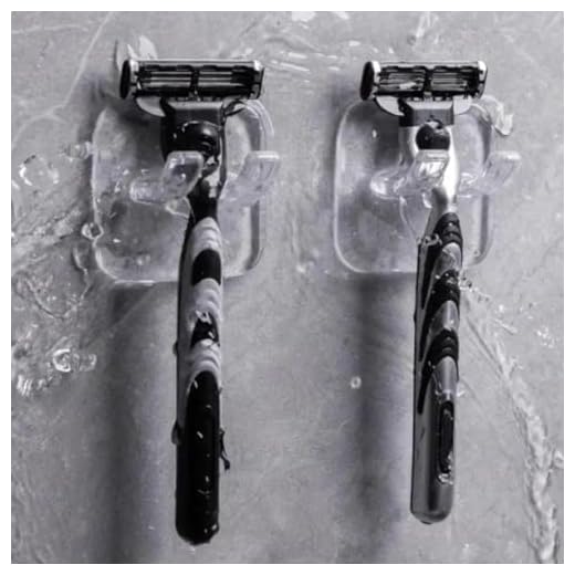 2 Pack Transparent Self Adhesive Razor Holder Hooks, No Drill Waterproof Wall Mount Multi-Purpose Utility Hanger for Shower Shaver, Towel, Loofah, Plug, Robe Storage