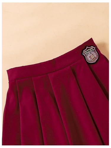 Image of GORGLITTER Girl's 2 Piece Letter Graphic Bomber Varsity Jacket and Pleated Skirt Sets Burgundy 9Y