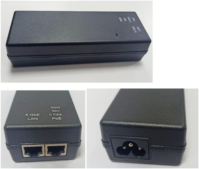 Cambium Networks cnWave Power Injector for cnWave 60 GHz V3000 and V5000 Series - PoE, 60W, 56V, 5GbE DC Injector, Indoor Deployment Only, Energy Level 6 Supply, Accepts C5 Connector - N000000L142A