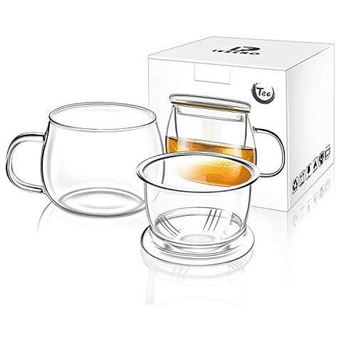 Lezero 13oz Tea Cups Kits with Tea Infuser and Lid Cover