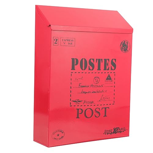 KONTONTY Iron Wall Mounted Mailbox with Lock, Vintage Red Locking Post Box, Retro Style Outdoor Metal Letter Box for Home and Garden Use