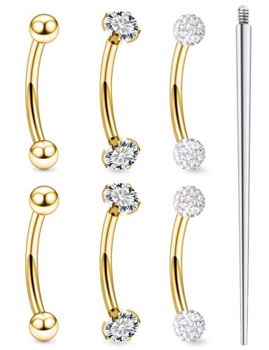 Rmsnxnnz 18G Eyebrow Ring Piercing Jewelry Surgical Steel Internal Thread Vertical Labret Lip Ring Rook Daith Earrings Navel Small Tiny Belly Button Ring Piercing Jewelry for Women Men 3MM CZ Gold