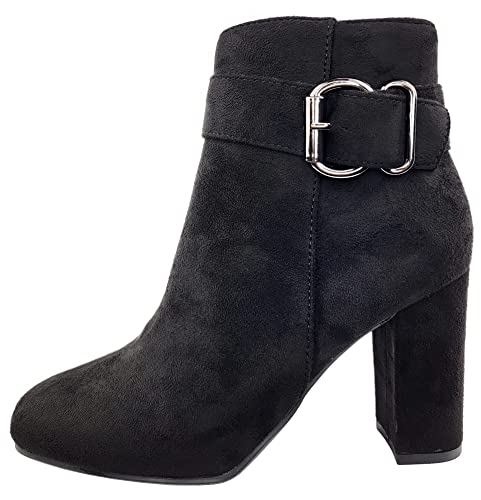 Top Moda Womens Chunky High Heel Ankle Boots With Buckles, Black, 8 #TOP1