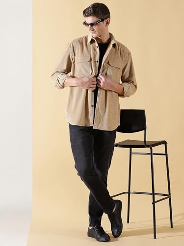 Image of Thomas Scott Men's Premium Spread Collar Double Pocket Corduroy Oversized Shackets