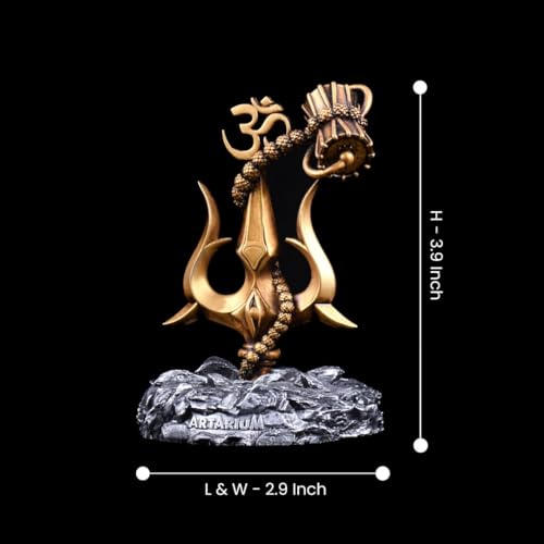 Image of Artarium Trishul with Damru Traditional Trishul Damru Shiva Trishul Idol Decorative Showpiece for Car Dashboard Home Decor Pooja Room (Trishul with Damru- Black Base 3.9 Inch)