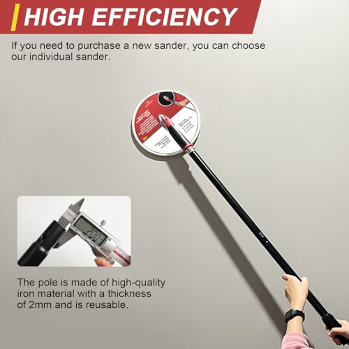 SCOTTCHEN Drywall Pole Sander,9 Inch Radial Round Pole Sander with 47inch Extension Pole for Dry Wall,Include 3pcs Sanding Sheets 80, 100，150 Grits by SCOTTCHEN - Image 4