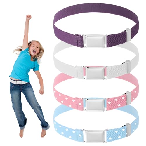 HweeWanX 4 Stück Kindergürtel, Kindergürtel Jungen, Einstellbar Gürtel Kinder, Stretch Kindergürtel, Elastischer Gürtel für Jungen Mädchen (Weiß, Rosa, Lila, Blaue)