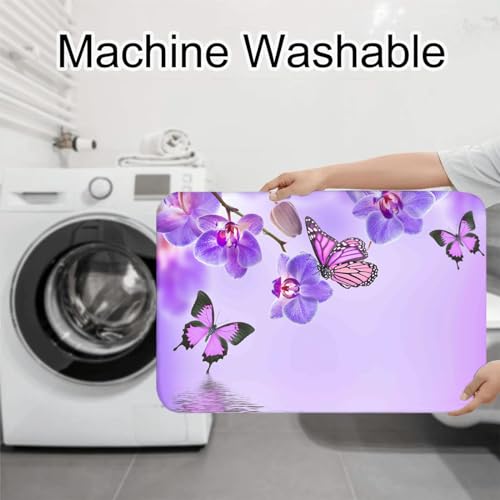 rutschfeste Badematte Sets Lila Rosa Schmetterling 3-Teiliges Badezimmerteppich-Set Weich Badteppich Schnell Trocknend Badvorleger mit WC Deckelbezug – Bild 7