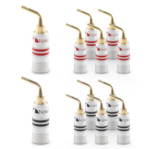 Nakamichi GrubLock 24K Conector de Clavija de 2 mm Chapado en Oro 10 AWG   18 AWG Calibre 4 mm para Altavoces Amplificador Cable de Audio Hi Fi Enchufe Banana, Tipo de Tornillo, 12 Piezas (6 Pares)
