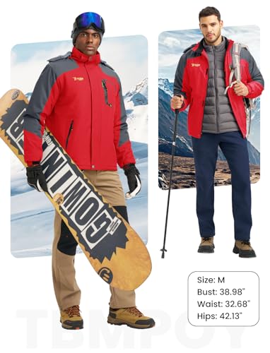 Image of TBMPOY Men's Winter Jackets Skiing Waterproof Snow Thick Fleece Lined Hooded Utility Cold Weather Warm Outdoor Ice Work