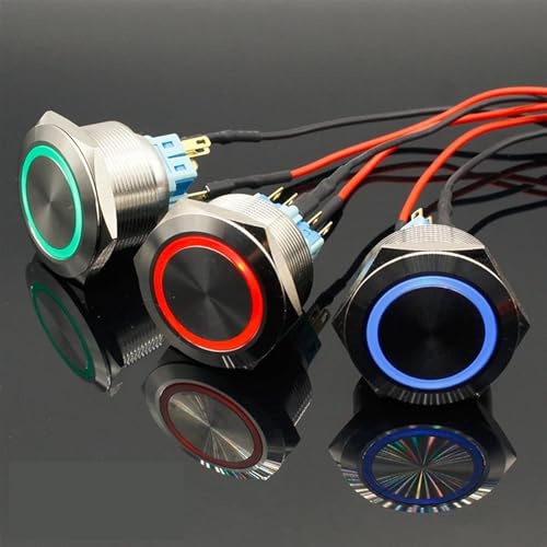 Interruptor de botón momentáneo 12V 30mm DPST con luz LED amarilla para cuadros eléctricos