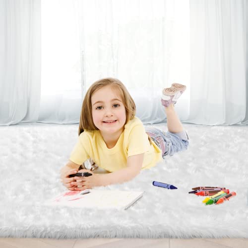 Ciicool Faux Fur Rug For Bedroom, White Fluffy Rug Shag Rug For Sofa Couch Seat Cushion, Washable Fuzzy Runner Rug Thick Fur Area Rug Floor Carpets For Bedside Living Room, 2X6 Ft Rectangle #TOP2