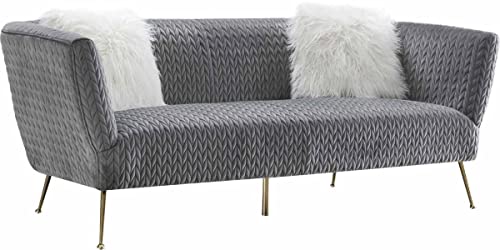 Pasargad Home Noho Lafayette Velvet Sofa with 2 Fur Pillows