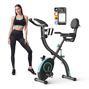 MERACH Multifunctional Foldable Exercise Bike – Exclusive APP for Customizable Plans, 16-Level Magnetic Resistance Folding Stationary Exercise Bike, 300lbs Capacity & Upgraded Comfort Seat Cushion