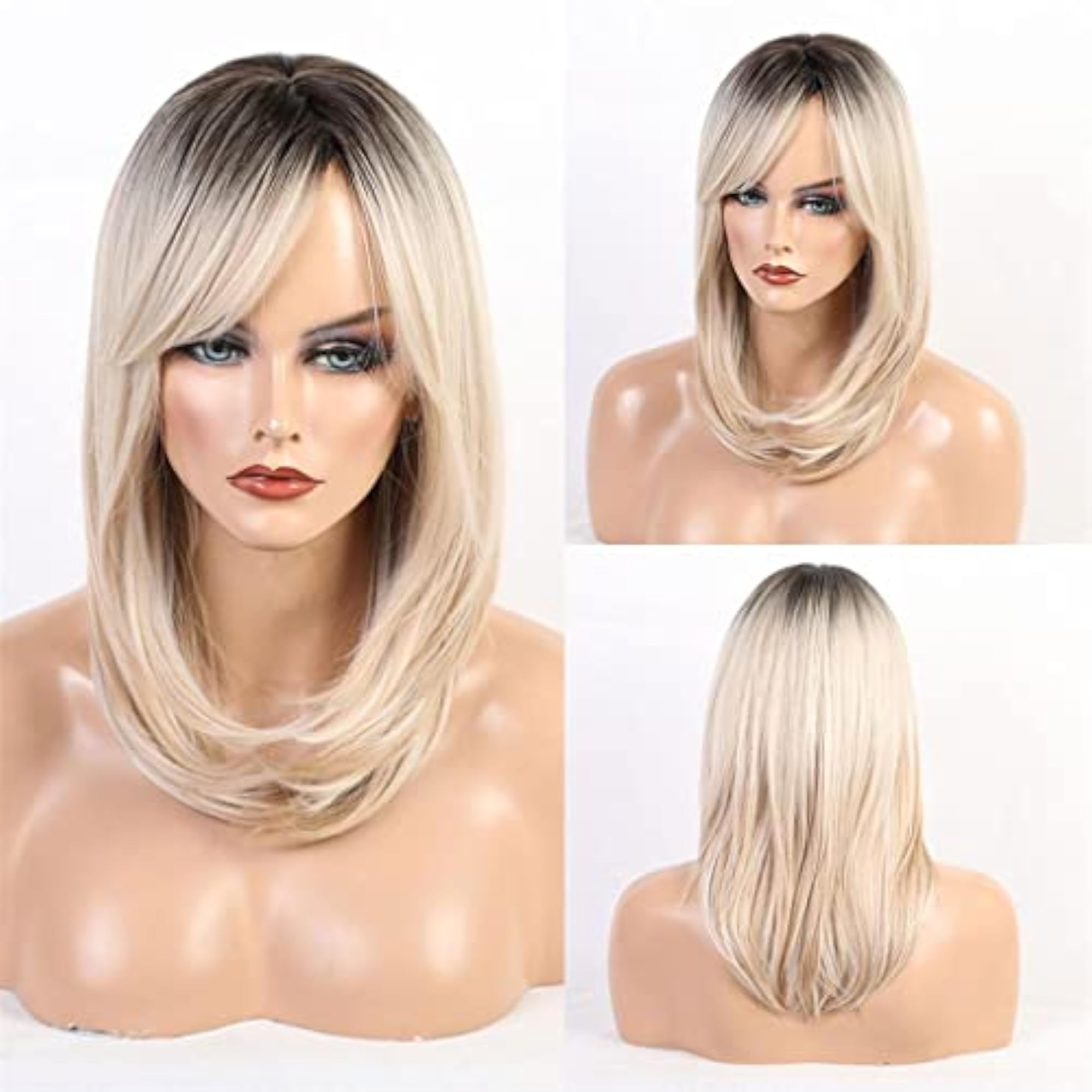 18 Inch Medium Straight Wigs with Bangs for Cosplay