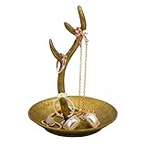 LuHeToz Soporte de anillo de metal dorado antiguo con cuerno, plato de joyería vintage, regalos para mujeres (asta individual - dorado)