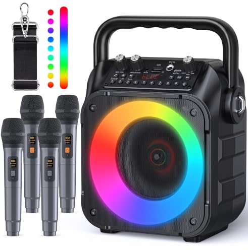 CYY Karaoke Machine with 4 Wireless Microphones for Adults and Kids