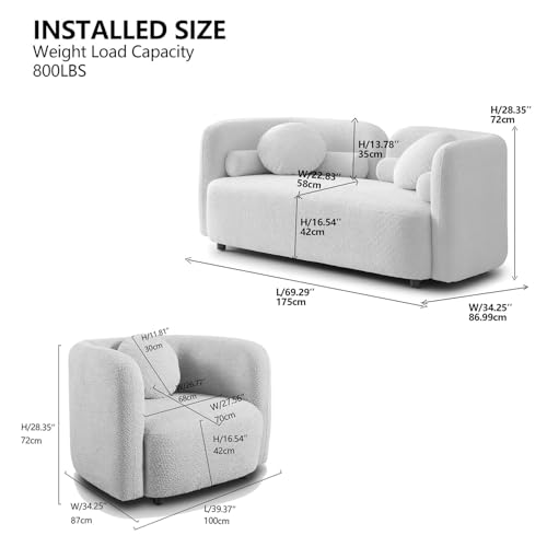 Image of 4-Piece Boucle Sofa Set for Living Room, Modern Curved Loveseat Sofa Set with 2 Loveseats & 2 Accent Chairs, Deep Seat Solid Wood Frame, No Assembly, Beige