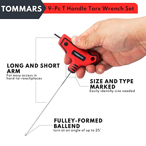 Tommars 9Pc T Handle Allen Wrench Set, Sae T Handle Hex Key Set Ball End, Sae 5/64-3/8 Inch, S2 Steel #TOP4