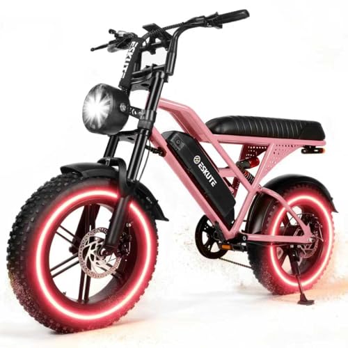 Image of 1500W Peak Electric Bike for Adults, 28MPH 48V 13Ah Removable Battery, 60 Mile Range, 16 inchx4.0 inch Fat Tire, 7-Speed E-Bike with Dual Suspension - Commuter Ebike for Men & Women，Pink