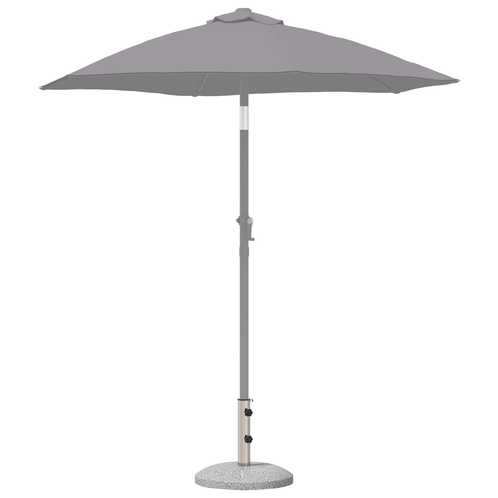 Podstawa parasola z granitu i stali nierdzewnej, szara, na bieguny 40-50 mm, waga 26,45 kg, z adapterem i przyciskami blokującymi, na balkon, taras, do ogrodu, patio, odporna na warunki