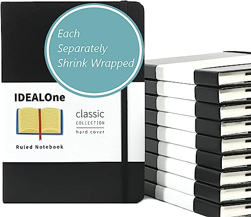 IDEALOne Black 10 pack, Hardcover Leather Journal Notebook Lined–A5(5.7 x 8),College ruled Journaling Notebooks,160 pages,100GSM Paper,Journal for Women,Men, Teens by IDEALOne - Used condition - US$31.83
