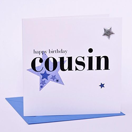 Claire Giles Hearts and Stars Happy Birthday Cousin Card - Blue
