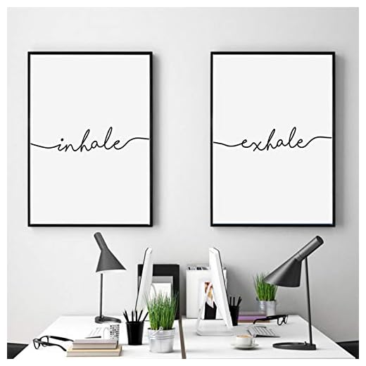 Canvastryck minimalistisk svartvit andas andas in bokstäver canvasmålningar abstrakt nordisk affisch tryck väggkonst bild – 20 x 30 cm/7,8 tum x 11,8 tum x 2 ingen ram