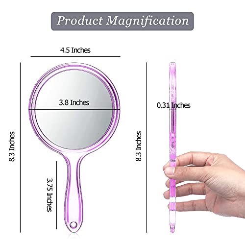Image of Jetec Double Sided Handheld Mirror 1X / 2X Magnifying Mirror with Handle, Purple, 4.5 x 8.3 inches