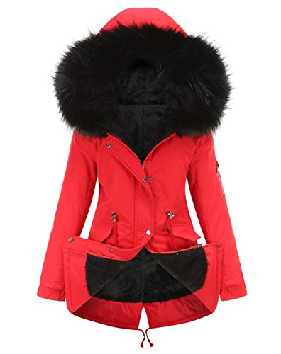 chouyatou Women's Winter Sherpa Lined Faux Fur Hooded Mid Long Safari Parka Coat